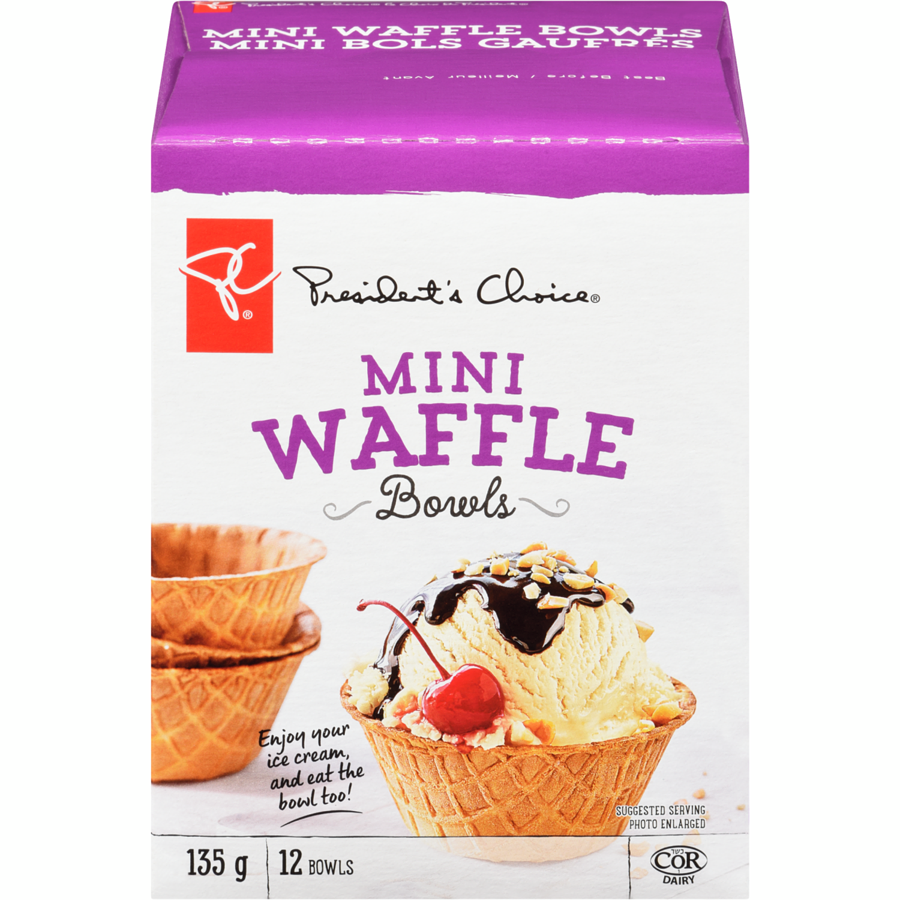 President's Choice Mini Waffle Bowls, 12 Bowls, 135g/4.7 oz. Box {Imported from Canada}